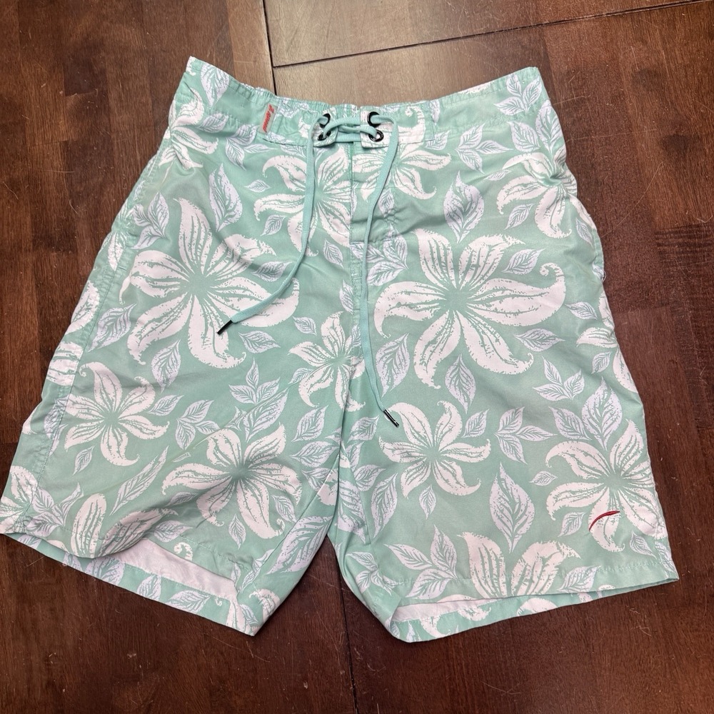 J Speed Mens Green‎ Tropical Hawaiian Swim Trunks Unlined Medium Vacation Board